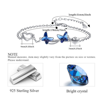 Sterling Silver Butterfly Bracelet with Blue Zirconia