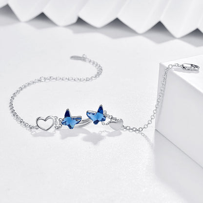 Sterling Silver Butterfly Bracelet with Blue Zirconia