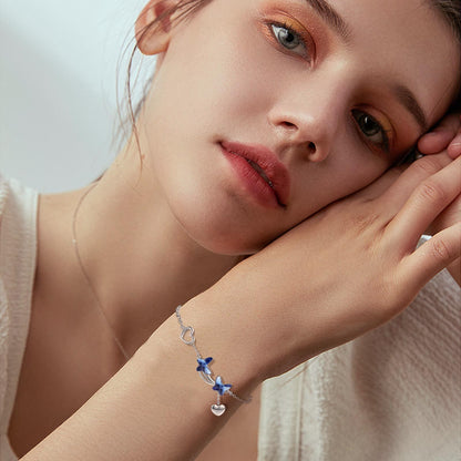 Sterling Silver Butterfly Bracelet with Blue Zirconia 