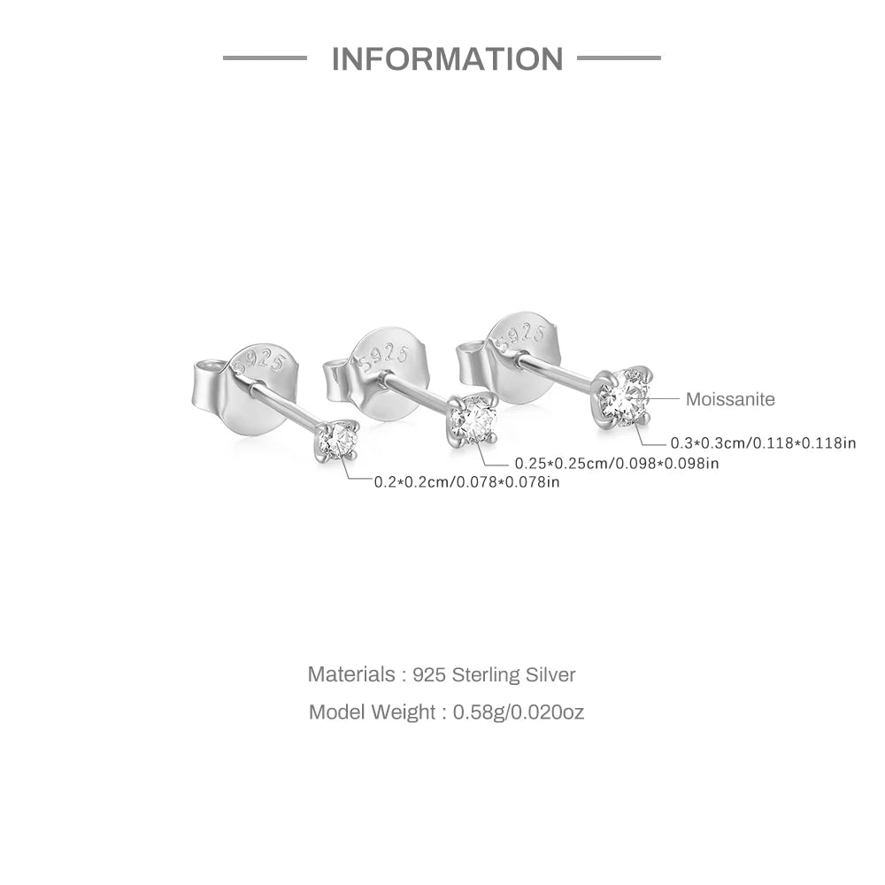 CANNER 0.5-1.2 Carat D Color Moissanite Ear Stud Earrings For Women 925 Sterling Silver Sparkling Piercing Earring Fine Jewelry