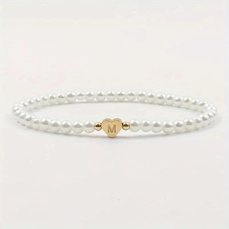 26 Letters Initial Bracelet For Women Faux Pearl Fashion Bracelets