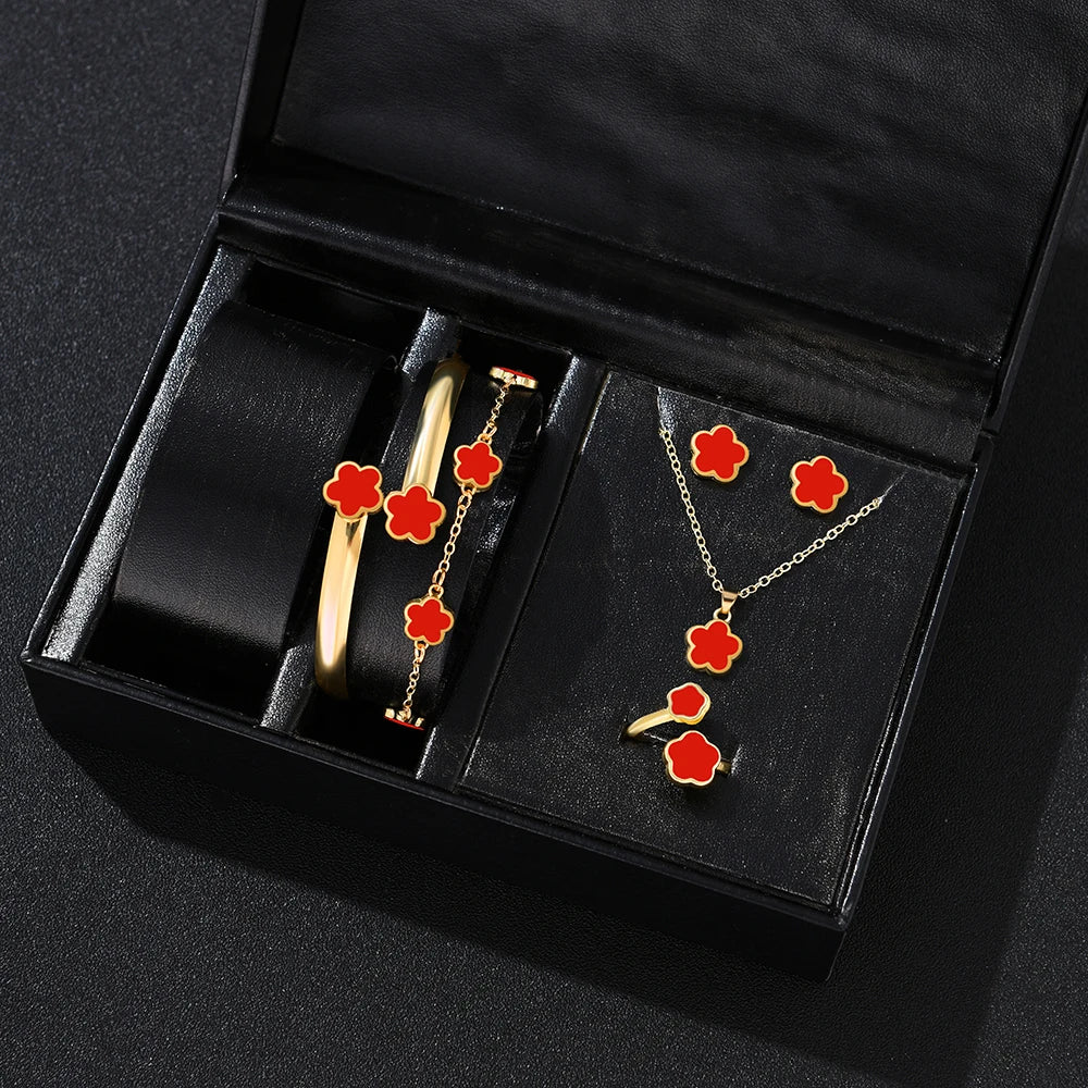 5pcs Lucky Five-petal Flower Women's Jewelry Set