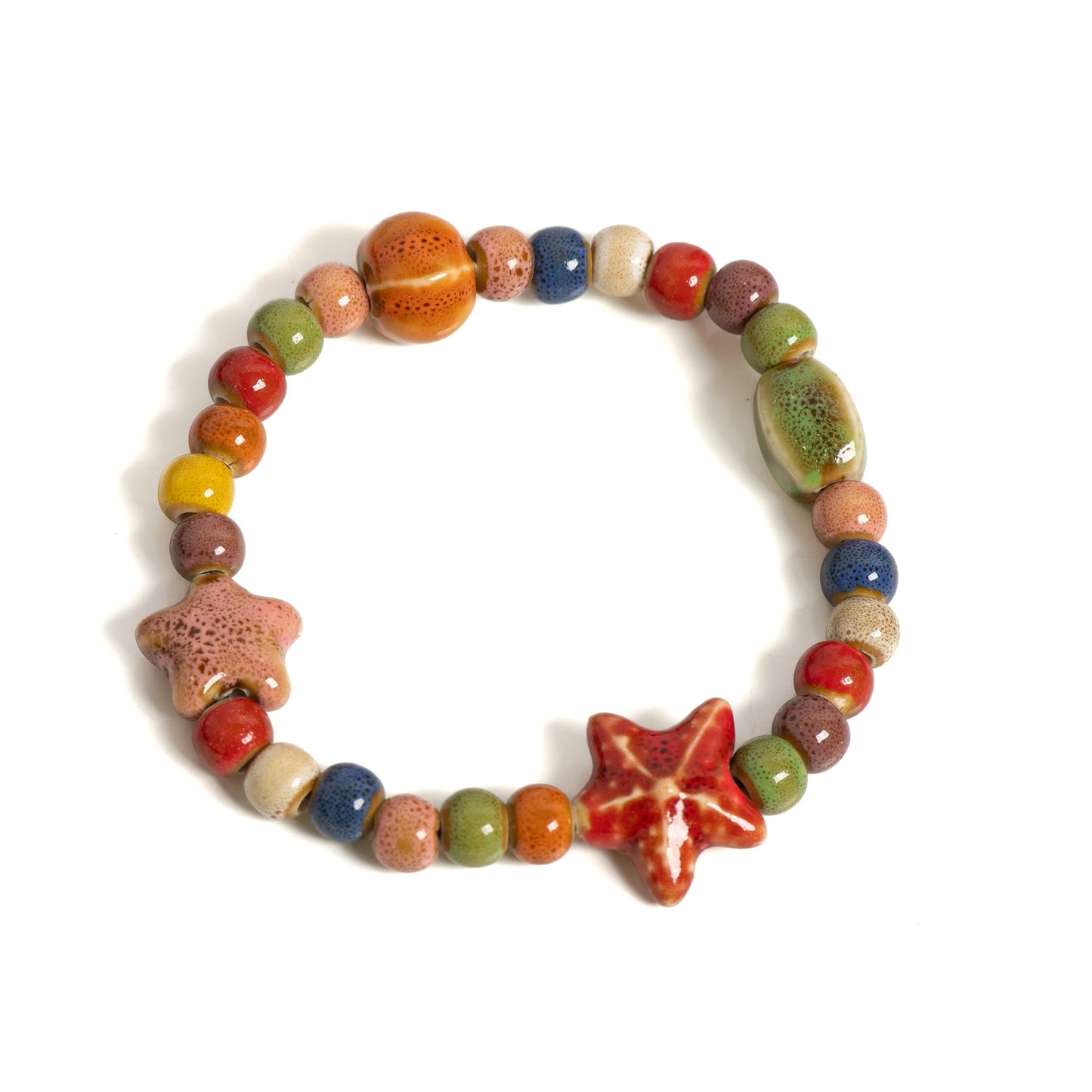 Handmade Colorful Starfish & Seashell Ceramic Beaded Bracelet