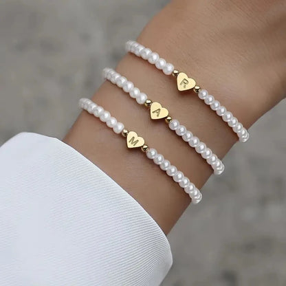 26 Letters Initial Bracelet For Women Faux Pearl Fashion Bracelets