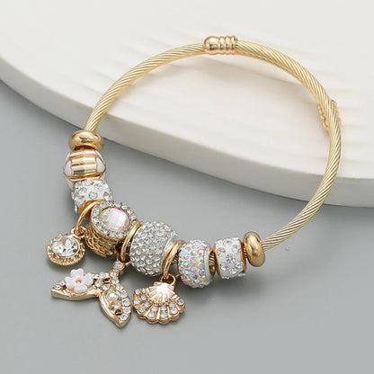 Fashion Multi Element Stainless Steel Circle Panjiadora Beaded Love Bracelet Suitable for Women's Dating, Daily Holiday Gifts