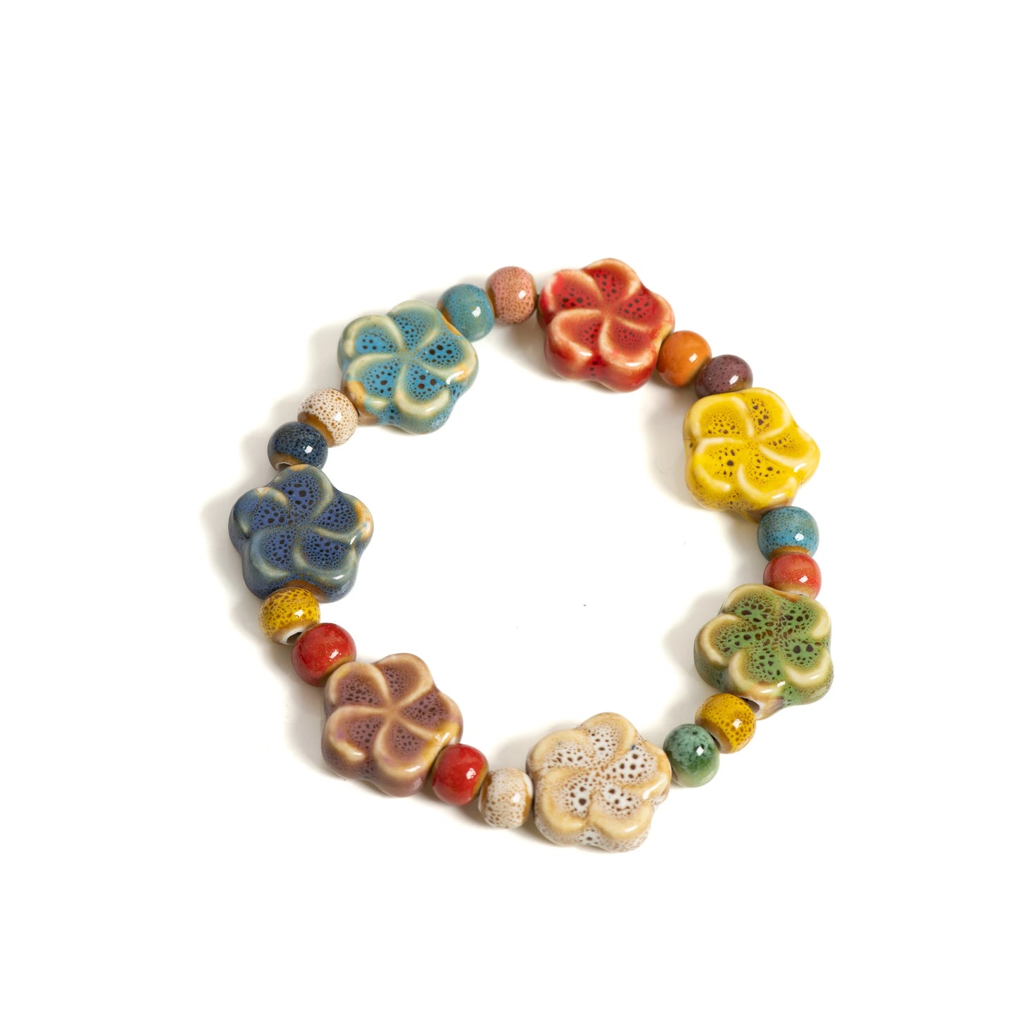 Handmade Colorful Starfish & Seashell Ceramic Beaded Bracelet