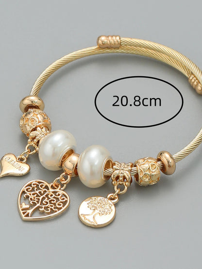 Fashion Multi Element Stainless Steel Circle Panjiadora Beaded Love Bracelet Suitable for Women's Dating, Daily Holiday Gifts