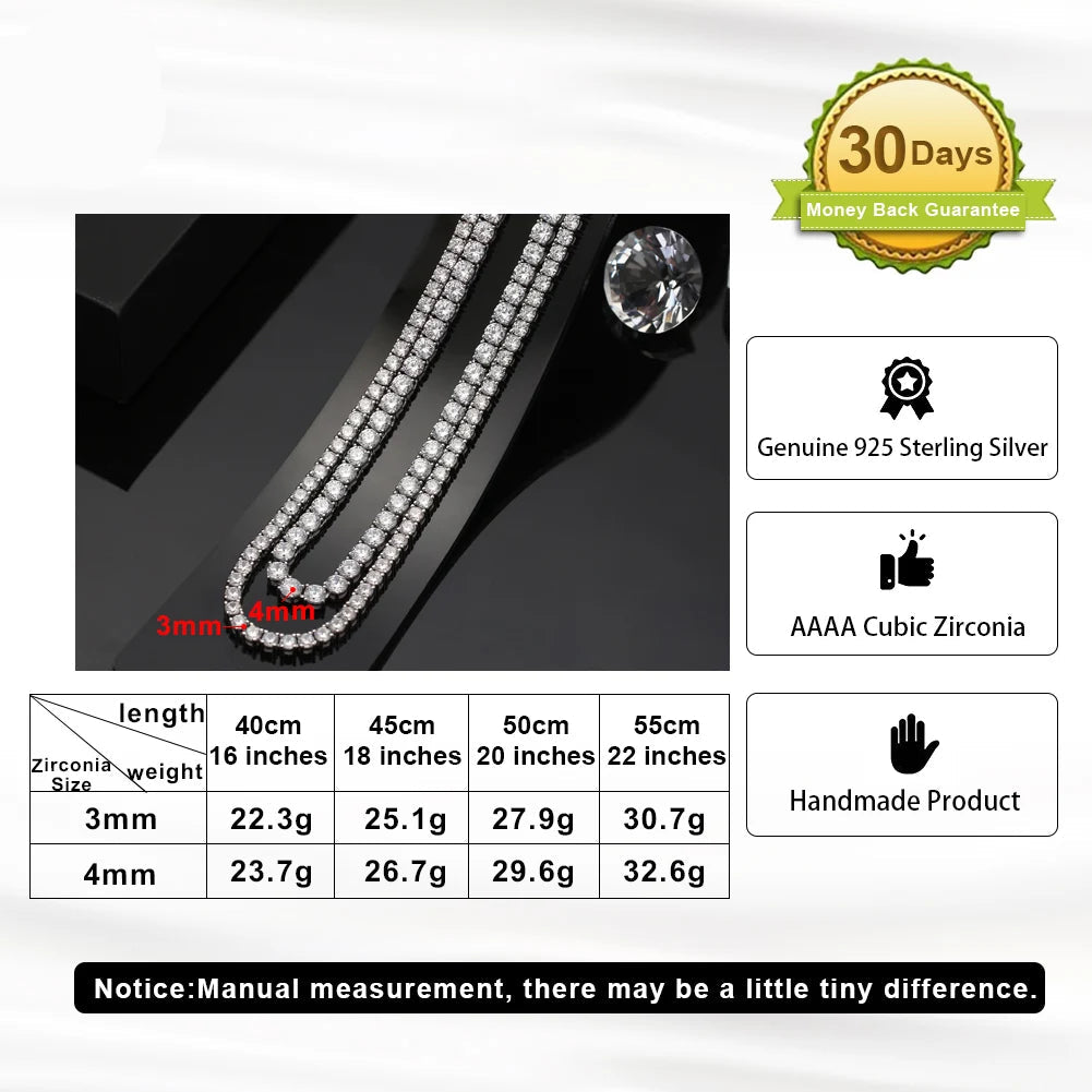 Luxury 925 Sterling Silver Tennis Necklace