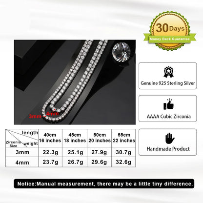 Luxury 925 Sterling Silver Tennis Necklace