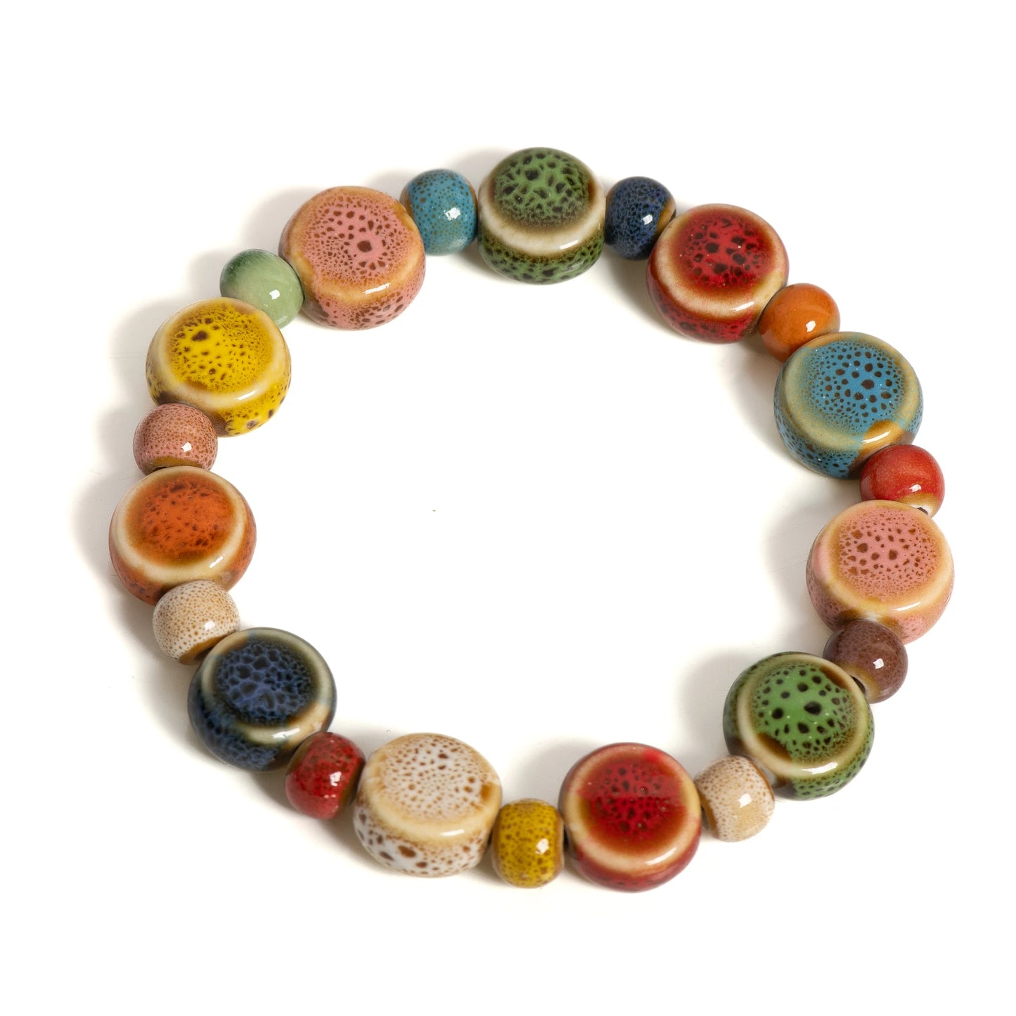 Handmade Colorful Starfish & Seashell Ceramic Beaded Bracelet