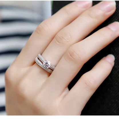 Vintage Halo 925 Sterling Silver Ring Set