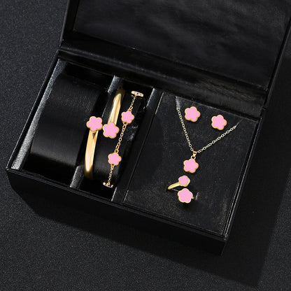 5pcs Lucky Five-petal Flower Women's Jewelry Set