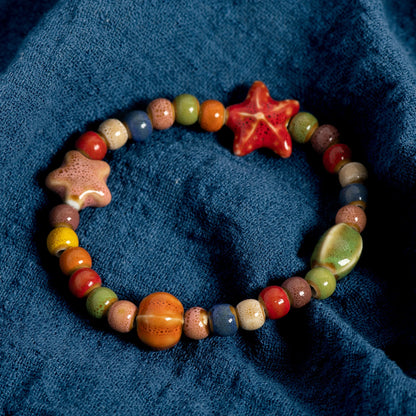 Handmade Colorful Starfish & Seashell Ceramic Beaded Bracelet