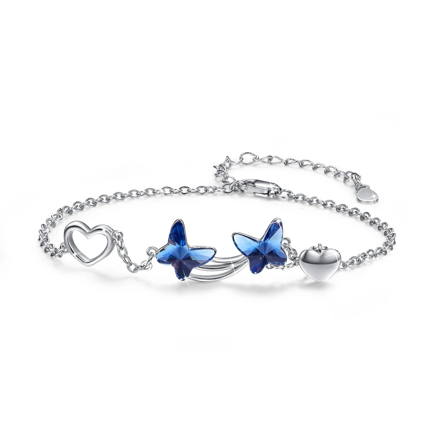 Sterling Silver Butterfly Bracelet with Blue Zirconia