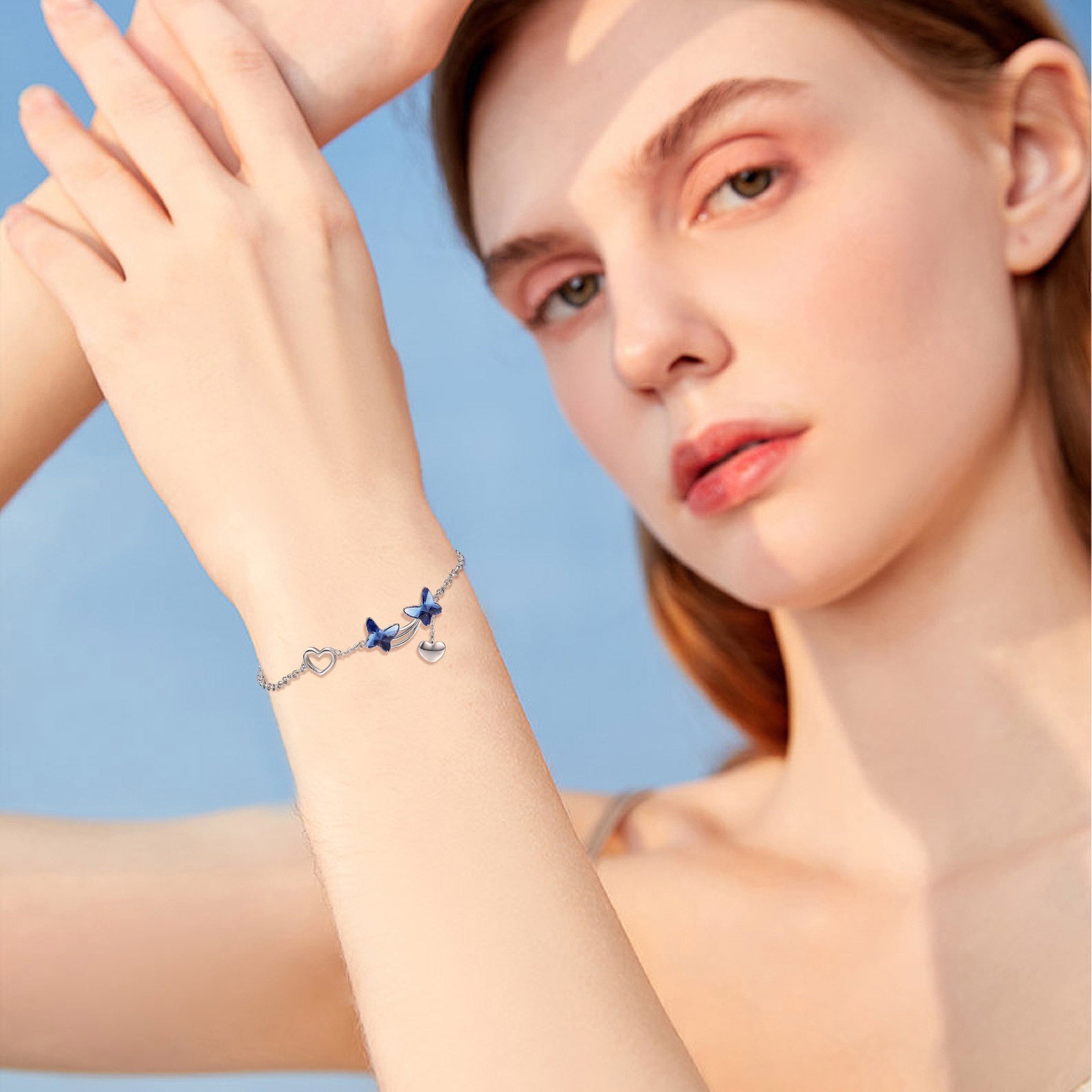 Sterling Silver Butterfly Bracelet with Blue Zirconia